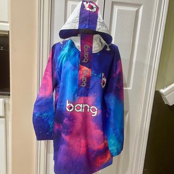 BANG ENERGY TIE DYE WINTER BREAKER RAIN COAT HOODED SZ M/L VERSATILE AESTHETIC - Picture 2 of 16